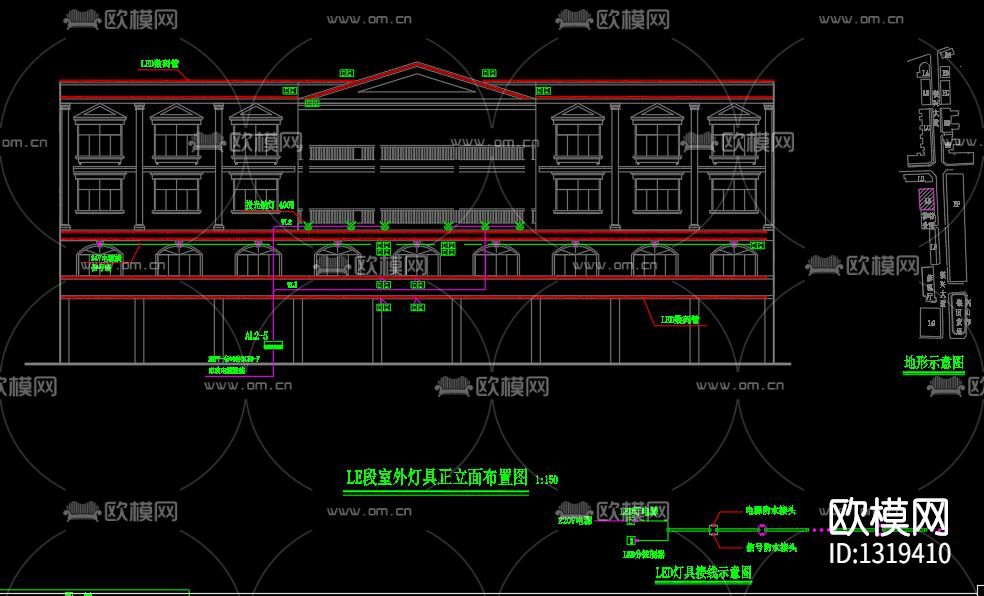 街道亮化电气cad施工图下载（渲染图4）