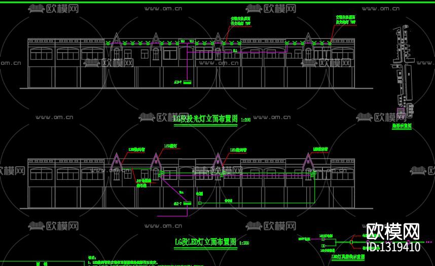 街道亮化电气cad施工图下载（渲染图2）