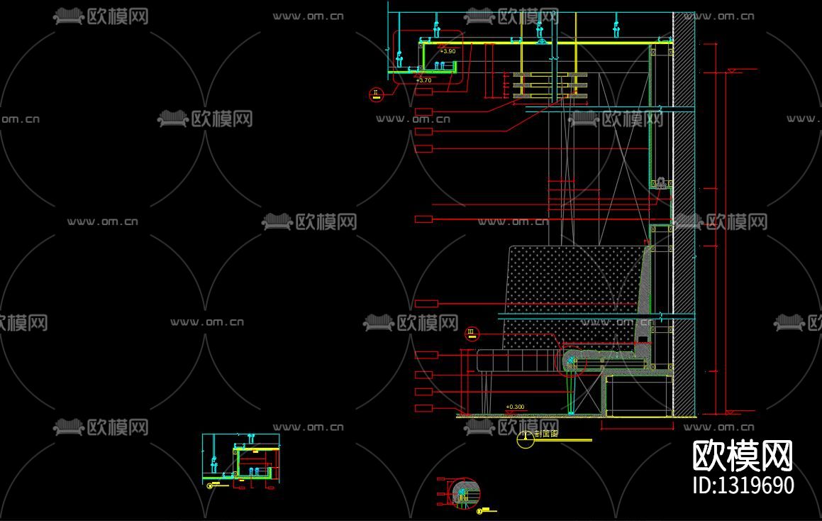 沙发卡座详图cad施工图下载（渲染图2）