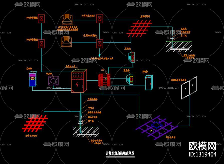 建筑弱电机房电气cad施工图下载（渲染图3）