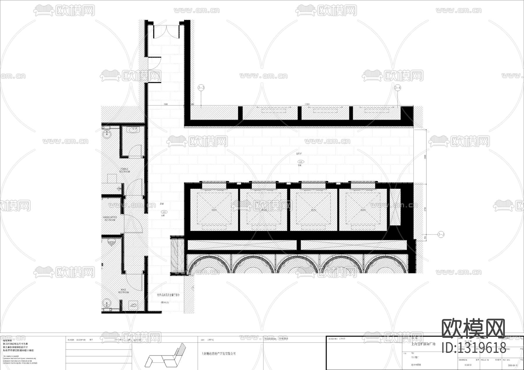 洲际酒店走廊电梯厅cad施工图下载（渲染图1）