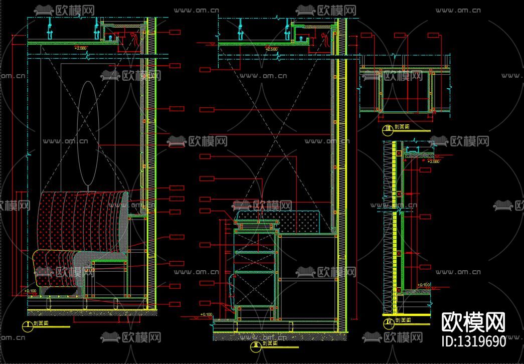 沙发卡座详图cad施工图下载（渲染图5）