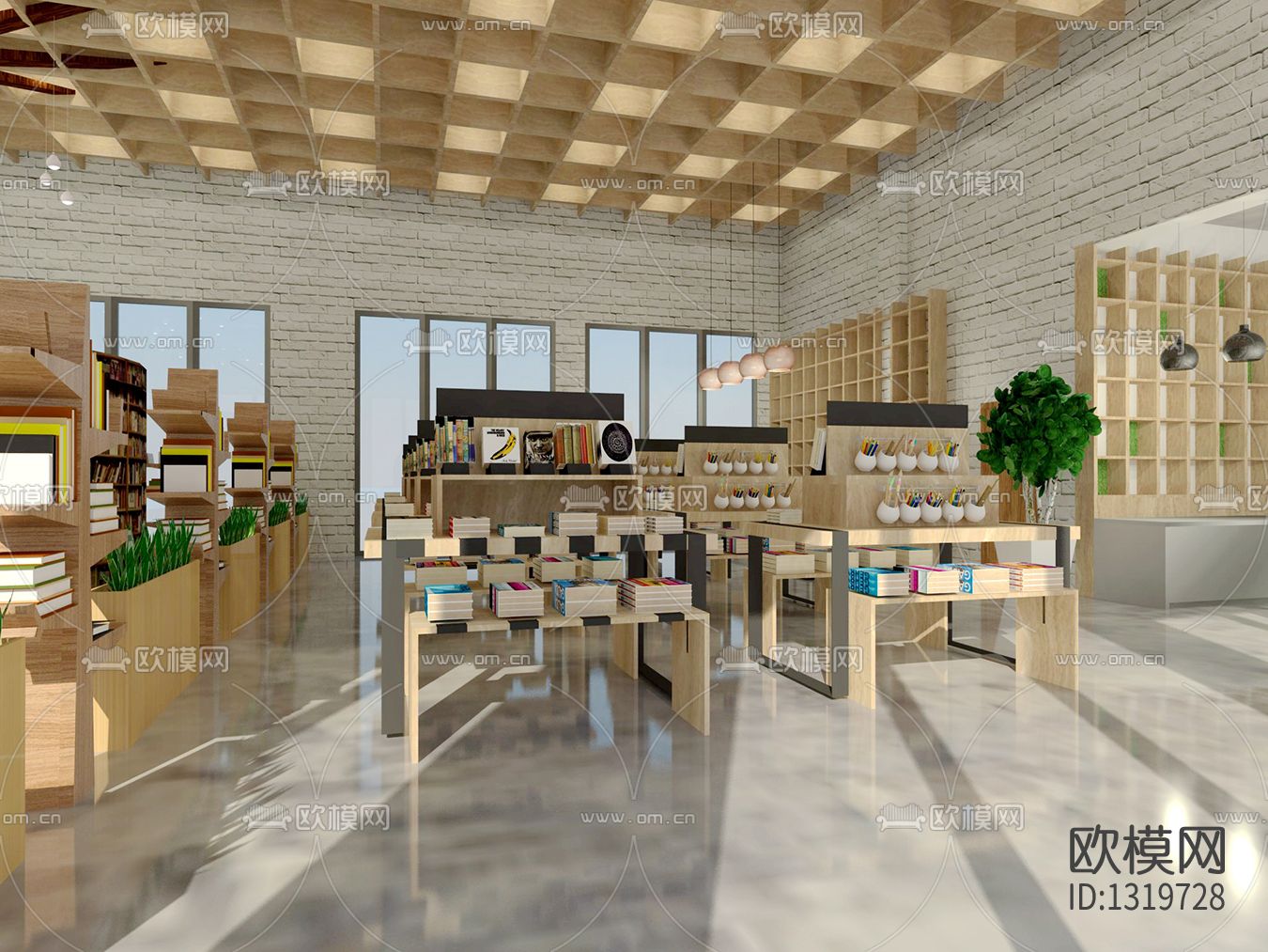 网红咖啡厅书吧cad施工图下载（渲染图4）