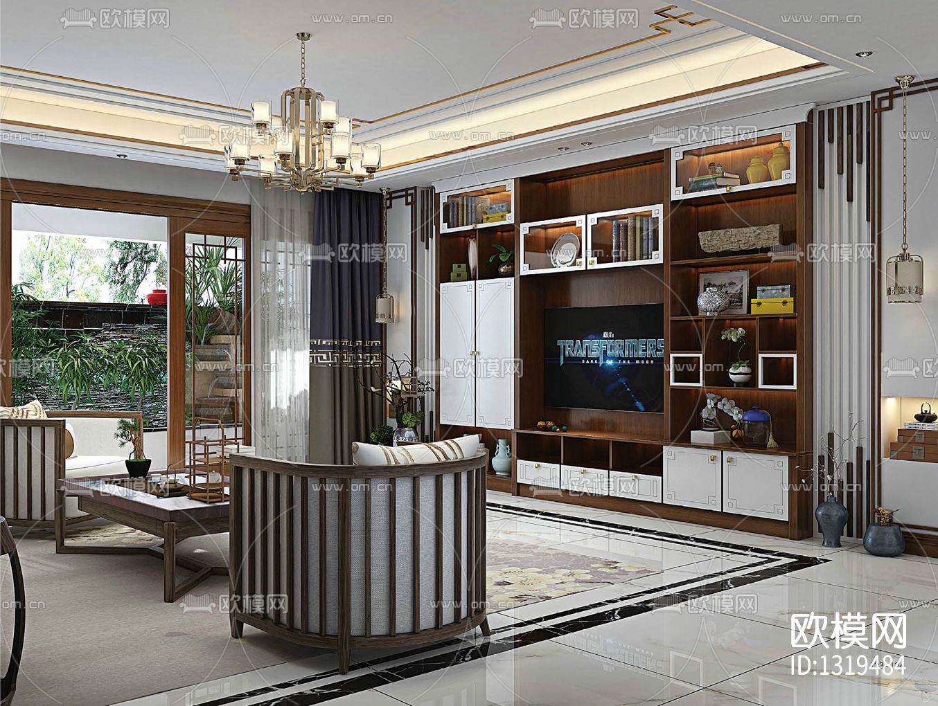 新中式家居ca施工图下载（渲染图1）