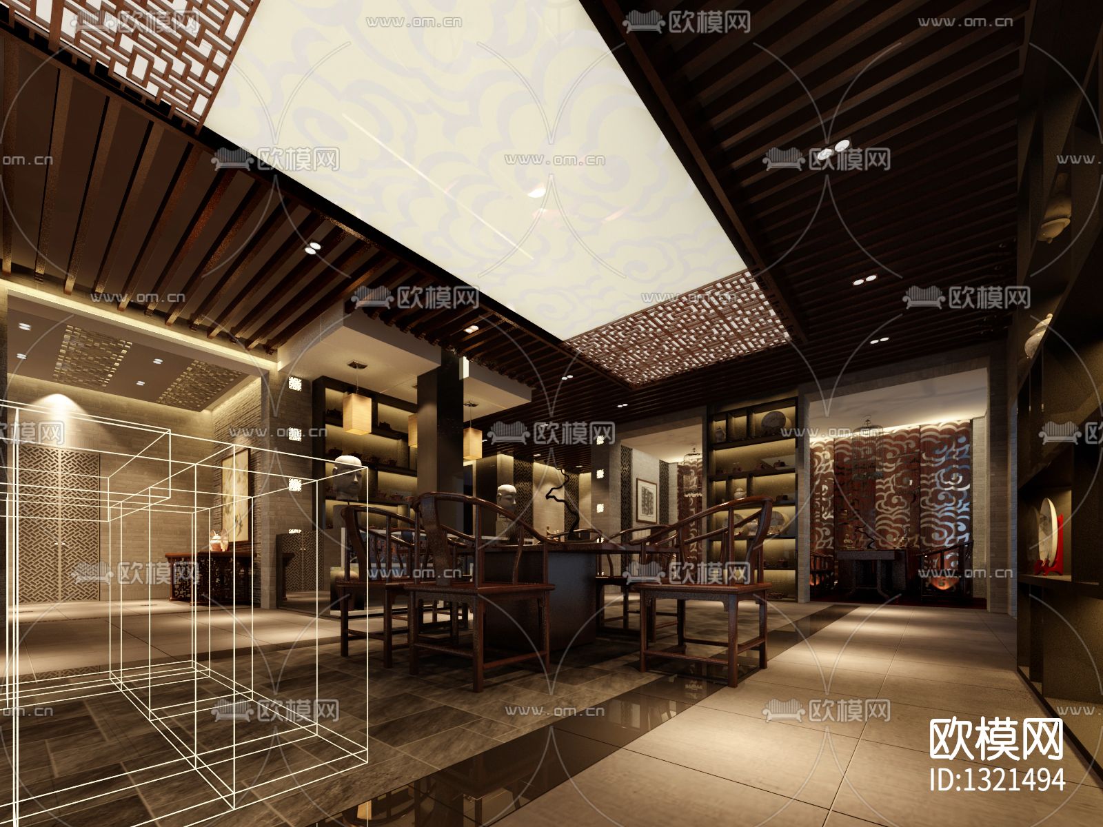 茶楼设计cad施工图下载（渲染图4）