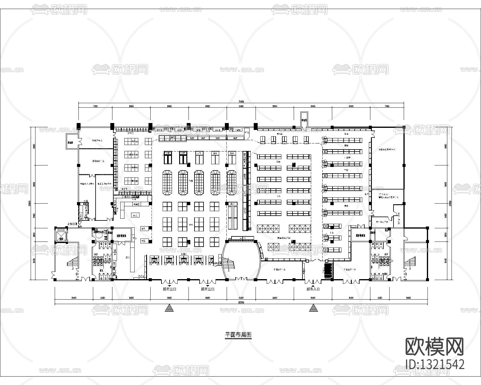 东辰北山超市cad施工图下载（渲染图1）