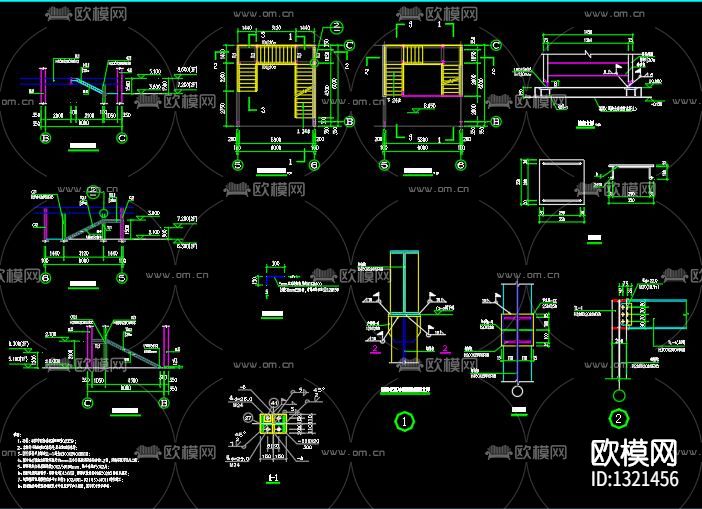 办公楼钢结构cad施工图下载（渲染图10）