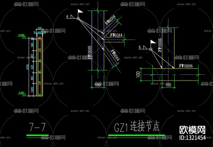 广告牌钢结构cad施工图下载（渲染图1）