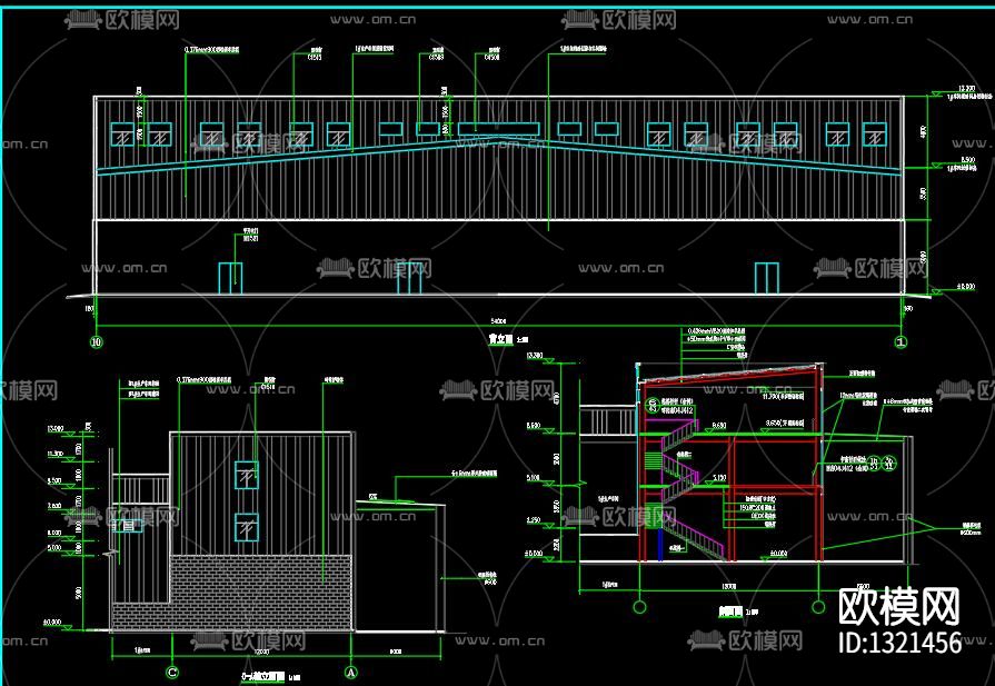 办公楼钢结构cad施工图下载（渲染图5）