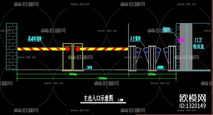出入口管理车牌识别系统cad大样图下载（渲染图7）