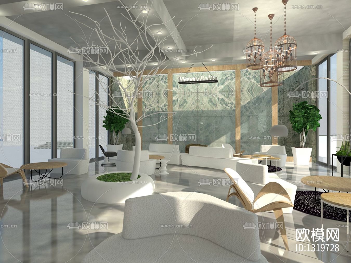 网红咖啡厅书吧cad施工图下载（渲染图5）