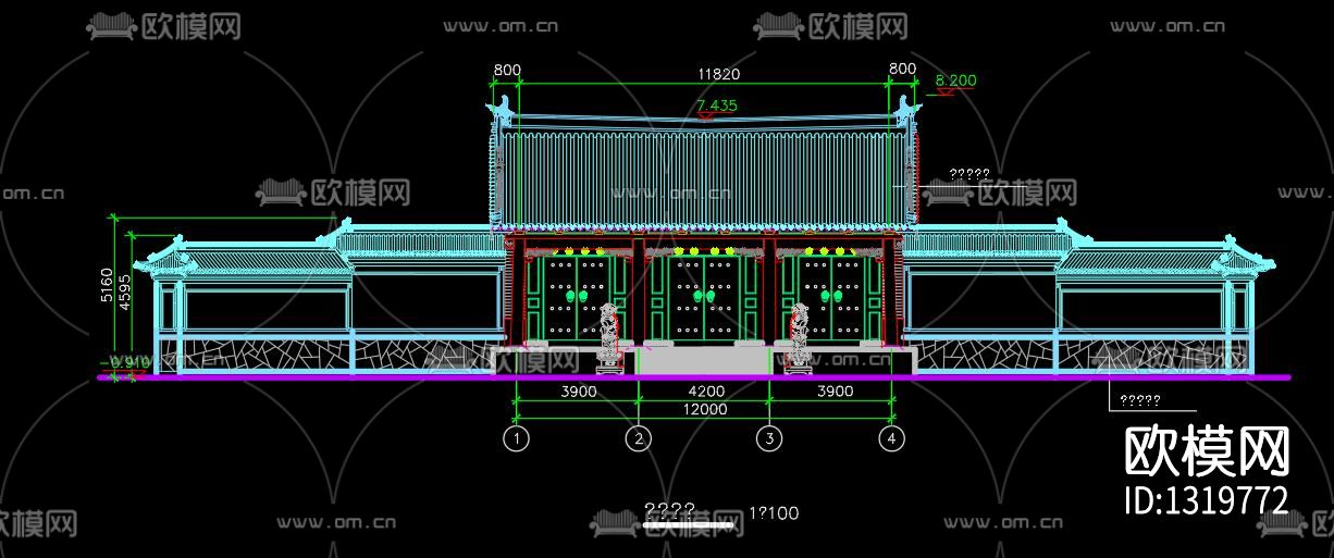 仿古园林建筑cad大样图下载（渲染图1）