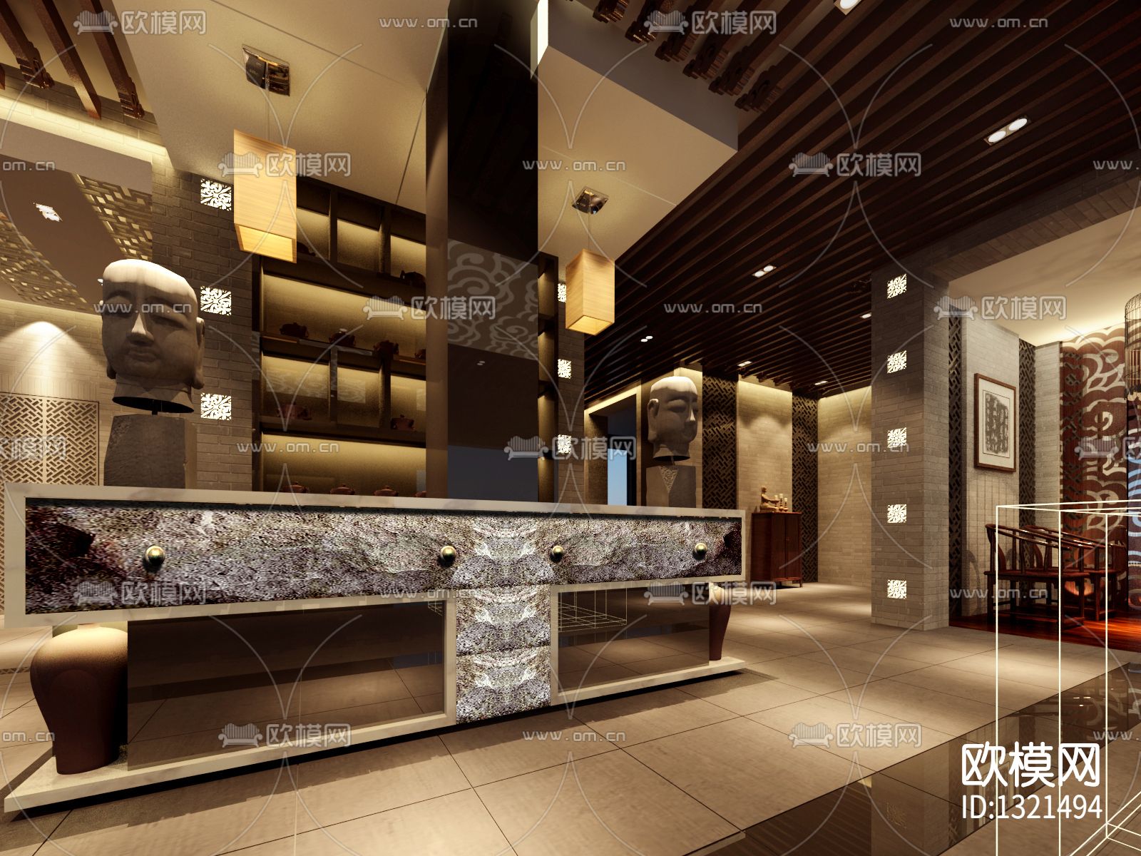 茶楼设计cad施工图下载（渲染图6）