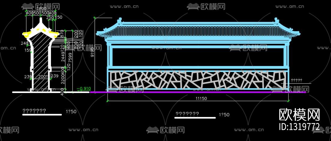 仿古园林建筑cad大样图下载（渲染图3）