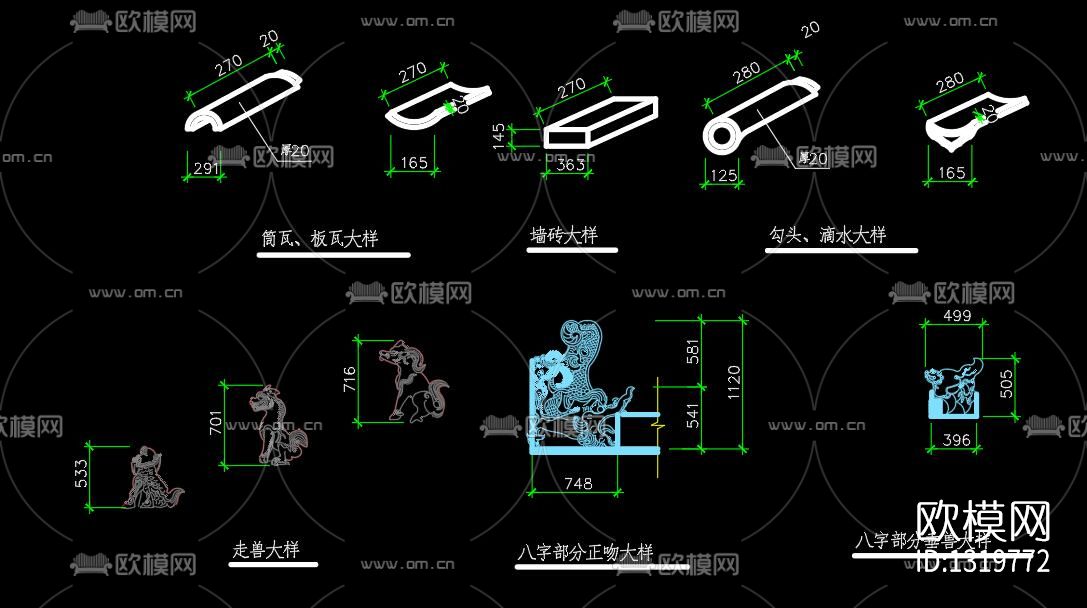 仿古园林建筑cad大样图下载（渲染图8）