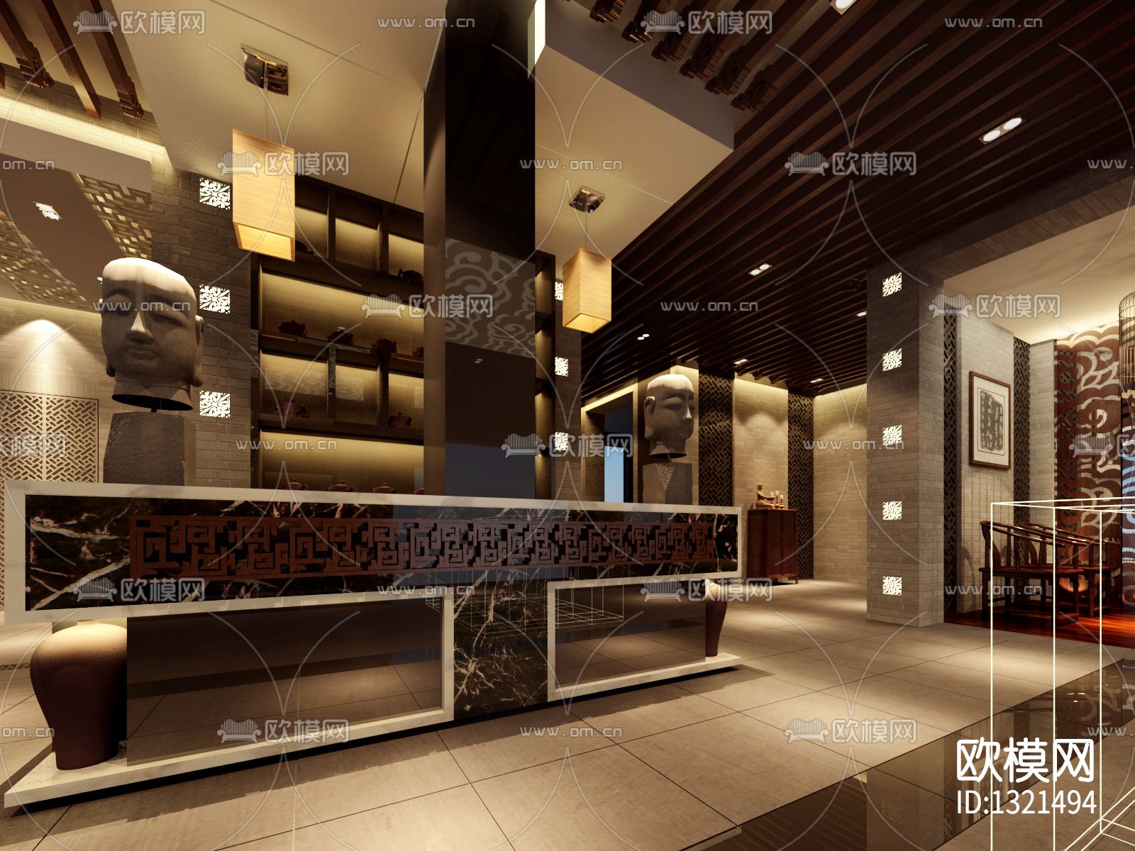 茶楼设计cad施工图下载（渲染图7）