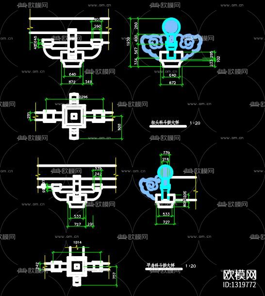 仿古园林建筑cad大样图下载（渲染图6）