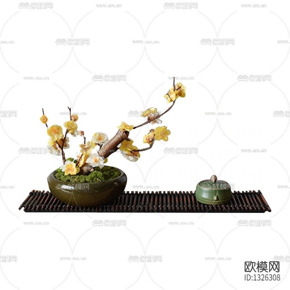 新中式創(chuàng)意竹子托盤香爐擺件下載