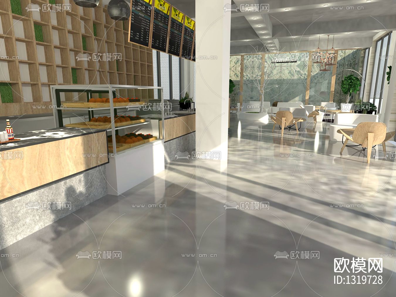 网红咖啡厅书吧cad施工图下载（渲染图2）