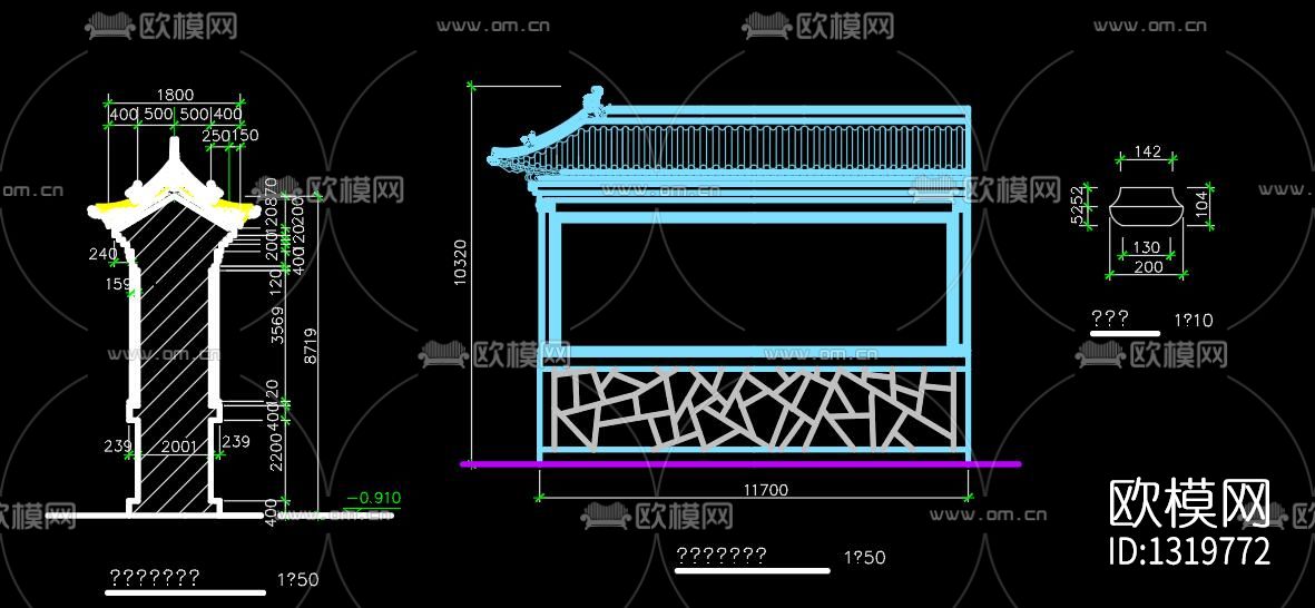 仿古园林建筑cad大样图下载（渲染图2）