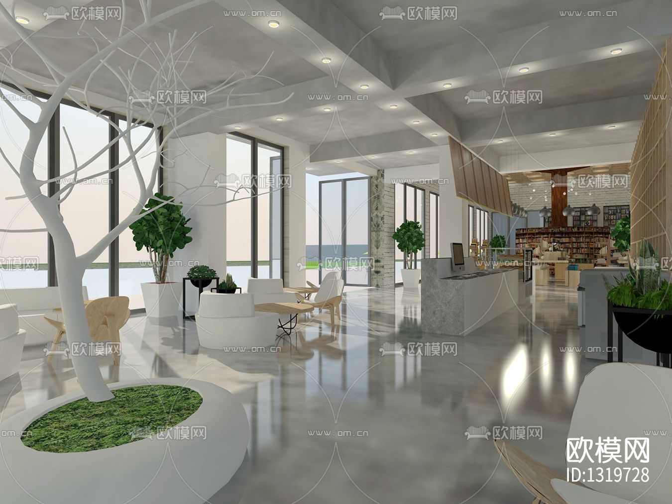 网红咖啡厅书吧cad施工图下载（渲染图3）