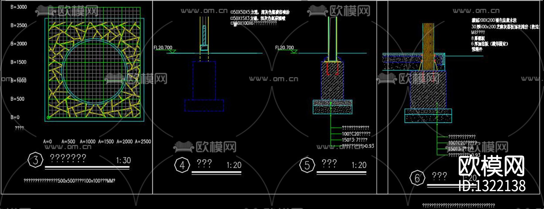 廊架cad节点图下载（渲染图2）