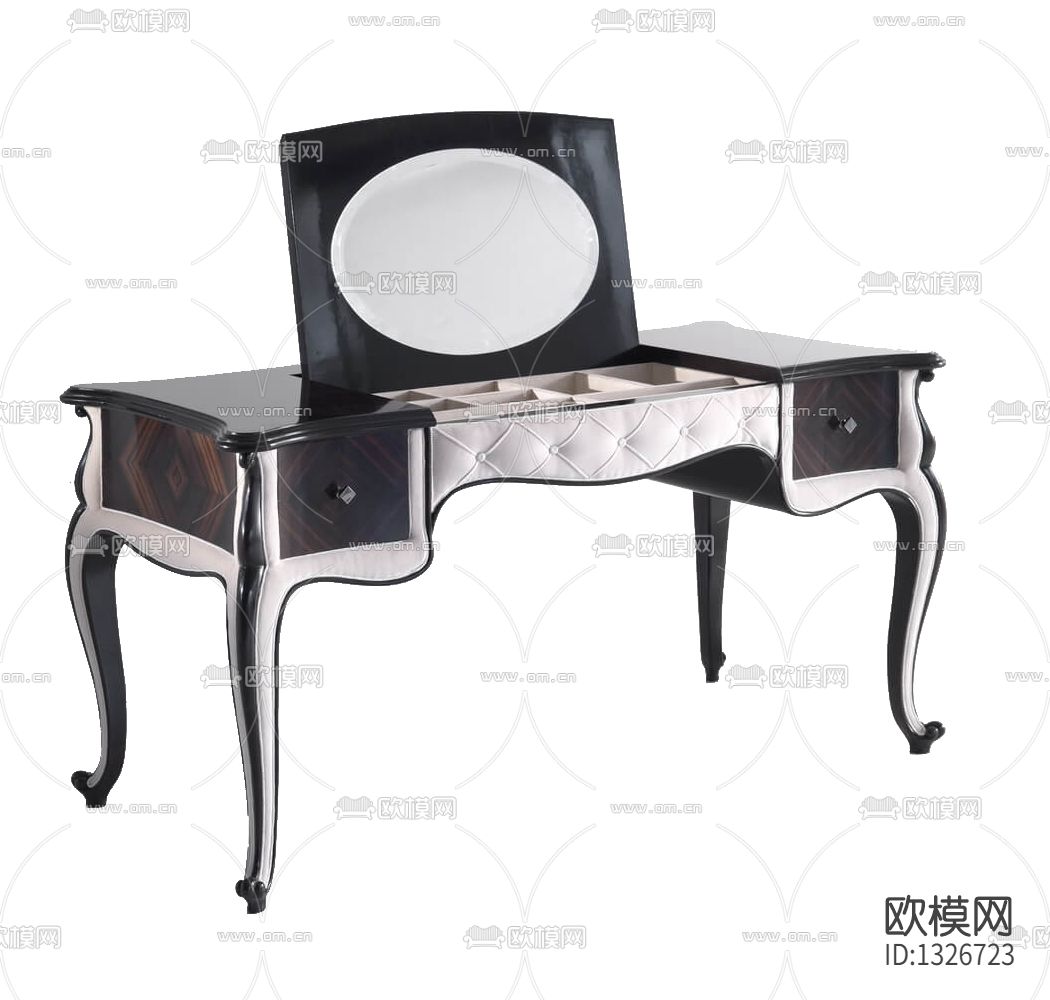 美式复古实木雕花皮革梳妆台下载（渲染图2）