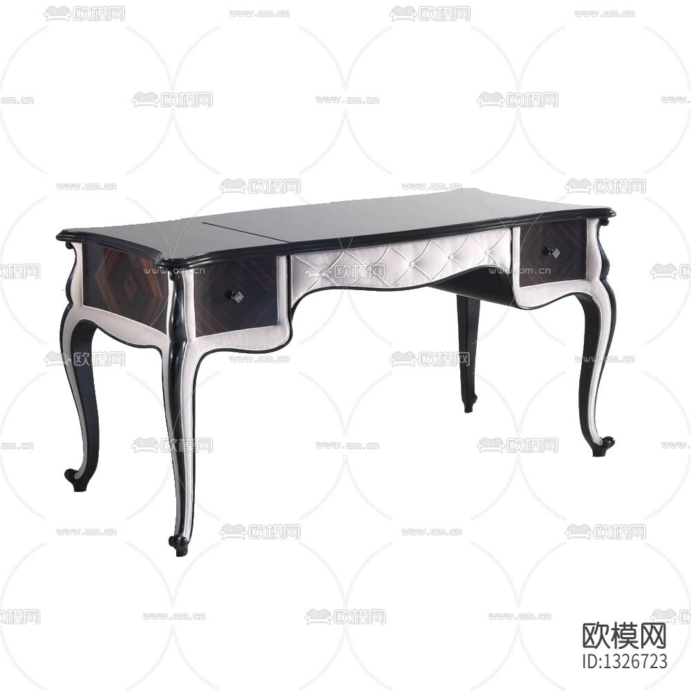 美式复古实木雕花皮革梳妆台下载（渲染图1）