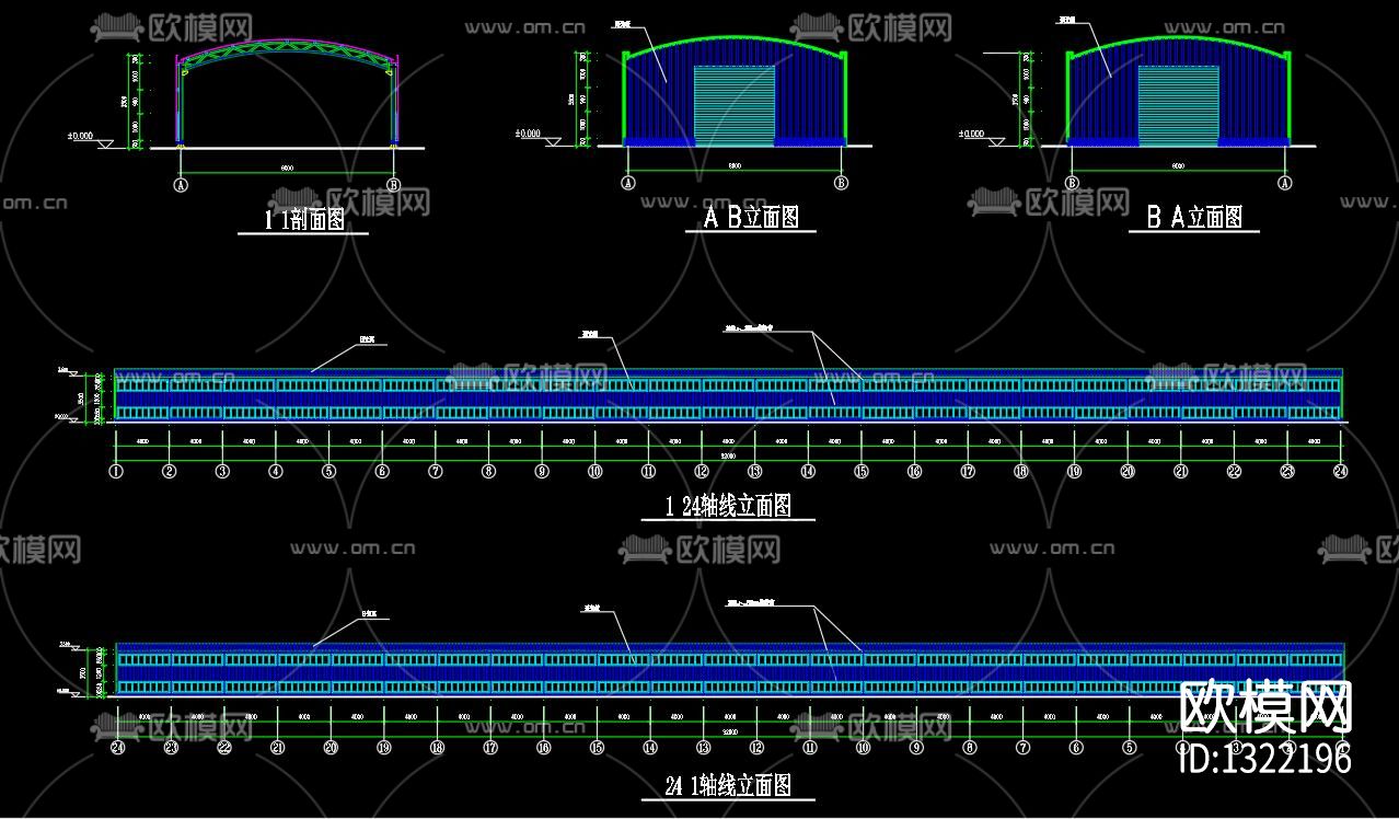 钢结构温室蔬菜大棚cad施工图下载（渲染图6）