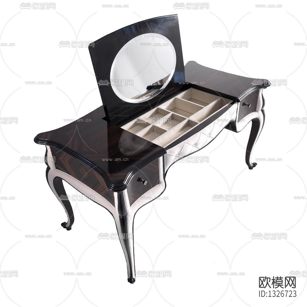 美式复古实木雕花皮革梳妆台下载（渲染图3）