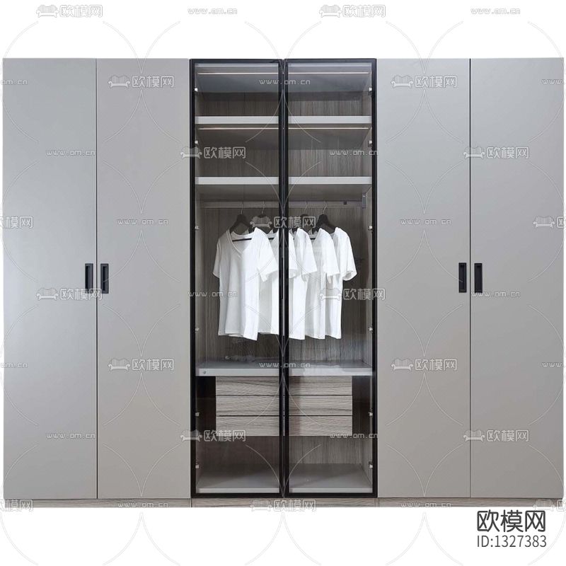 现代轻奢实木玻璃衣柜