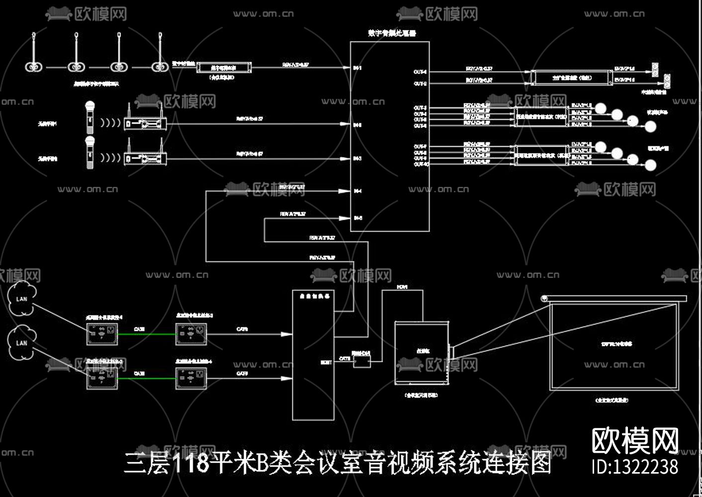 智能会议系统设备摆位图及系统cad施工图下载（渲染图2）