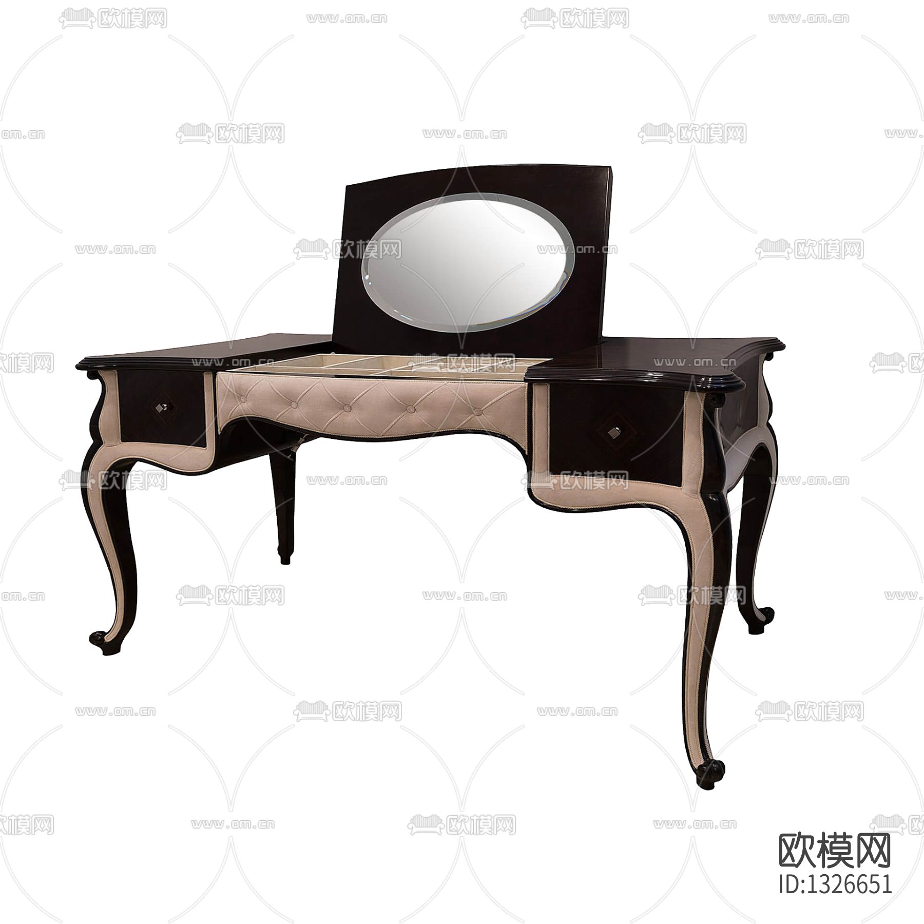 美式复古实木雕花皮革梳妆台下载