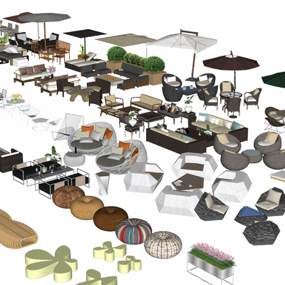  现代户外休闲桌椅su模型 