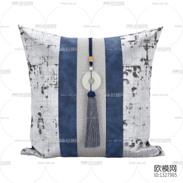 新中式蓝白拼色玉石流苏布艺抱枕下载