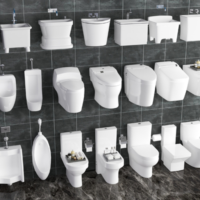  现代马桶拖把池小便斗su模型 