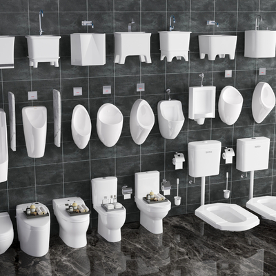  现代马桶拖把池小便斗su模型 