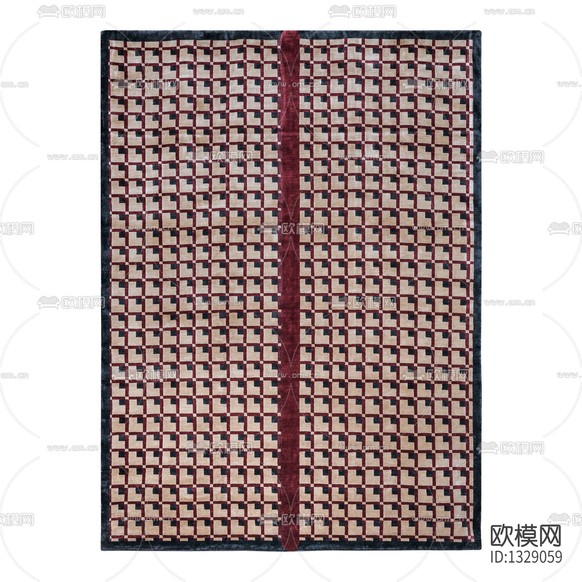 新中式格子布艺地毯下载
