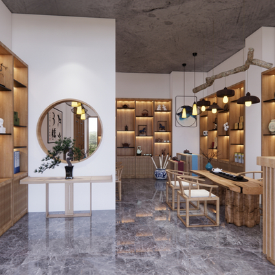  新中式茶叶专卖店su模型 