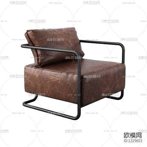 美式复古皮革金属单人沙发下载