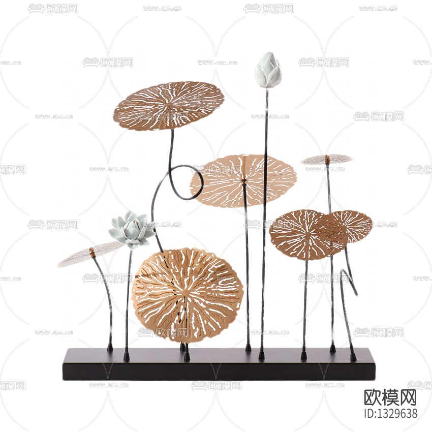 新中式禅意金属荷花装饰摆件下载