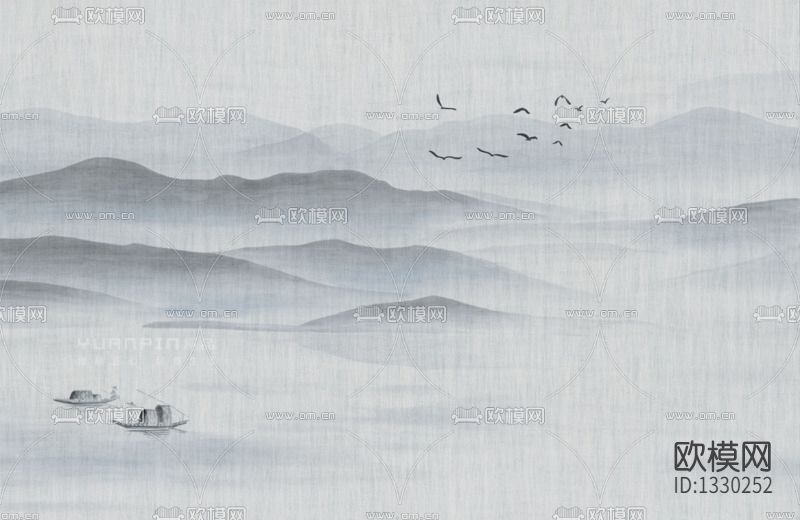 新中式水墨山水画墙布下载