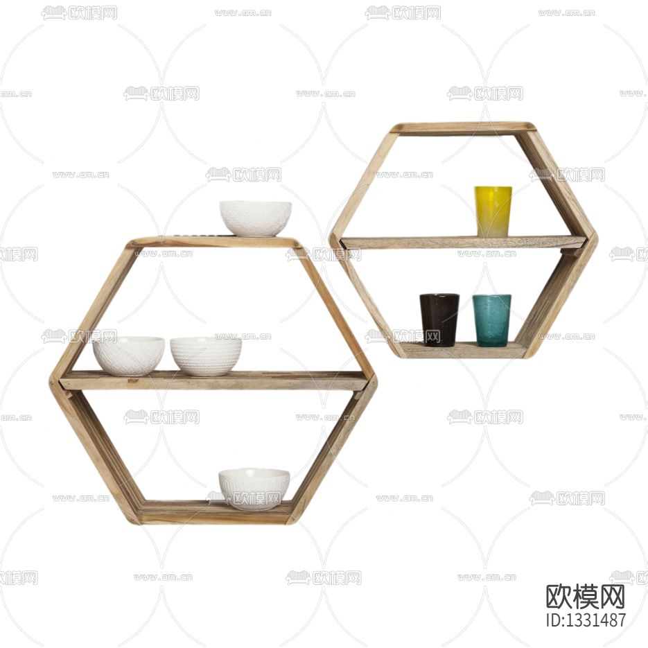 北欧简约实木六边形置物架下载