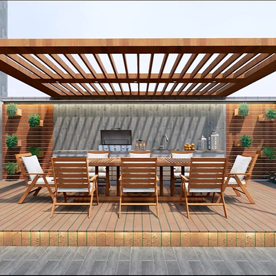  现代别墅阳台花园su模型 