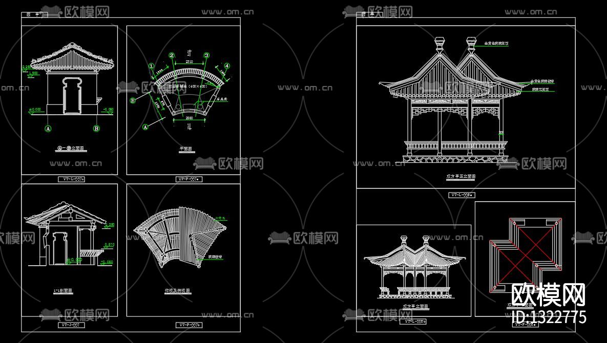 防腐木亭子cad施工图下载（渲染图4）