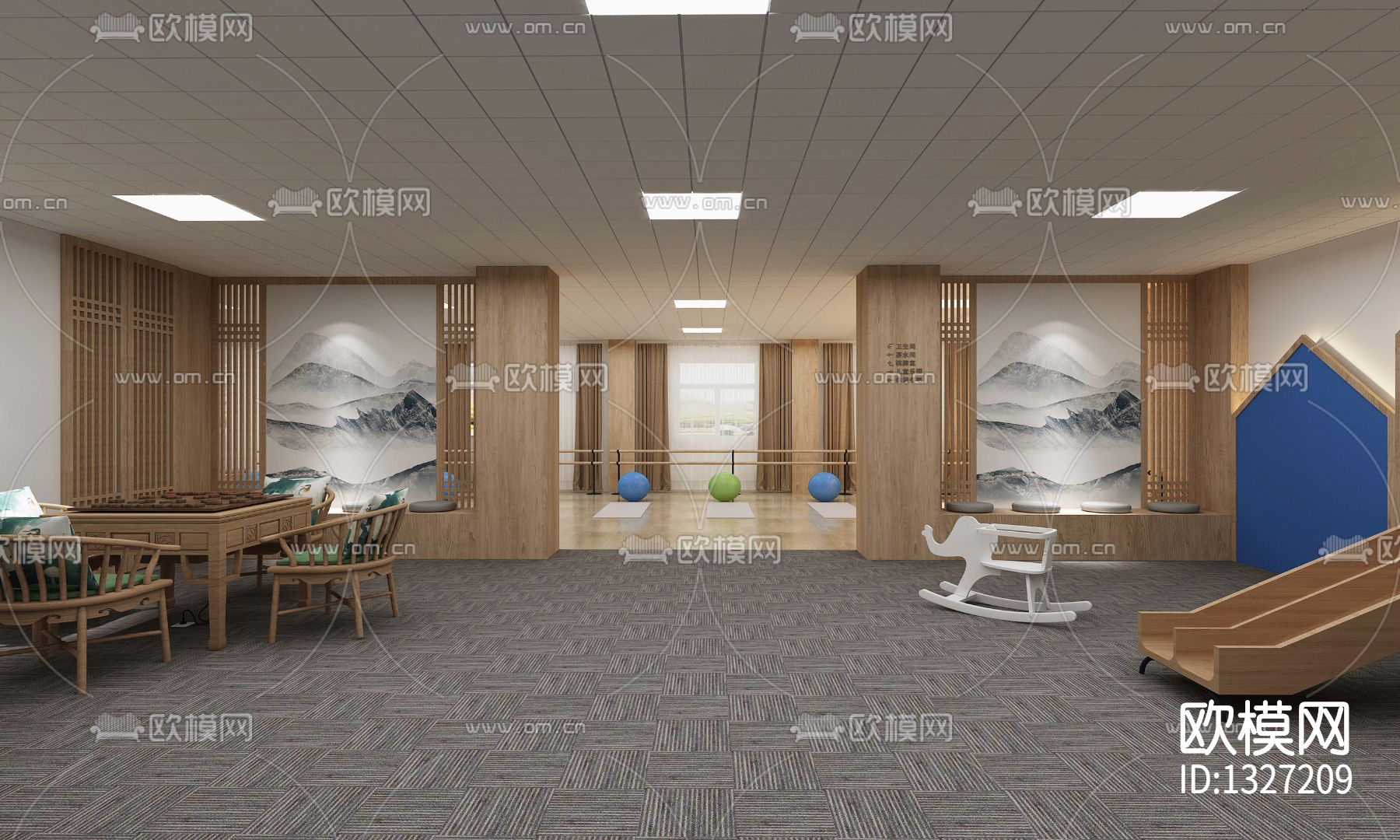 社区活动中心cad施工图下载（渲染图3）