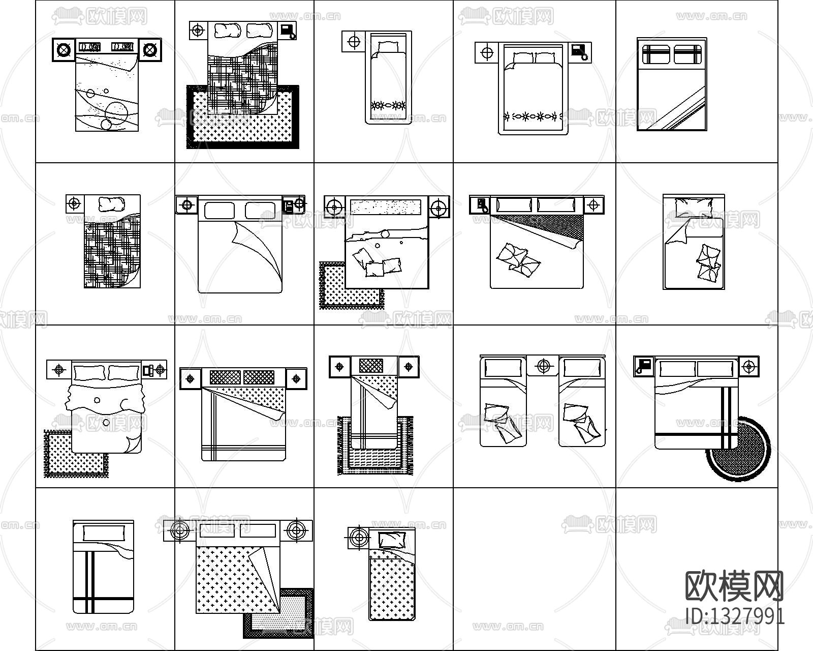 现代床具cad图库下载（渲染图5）