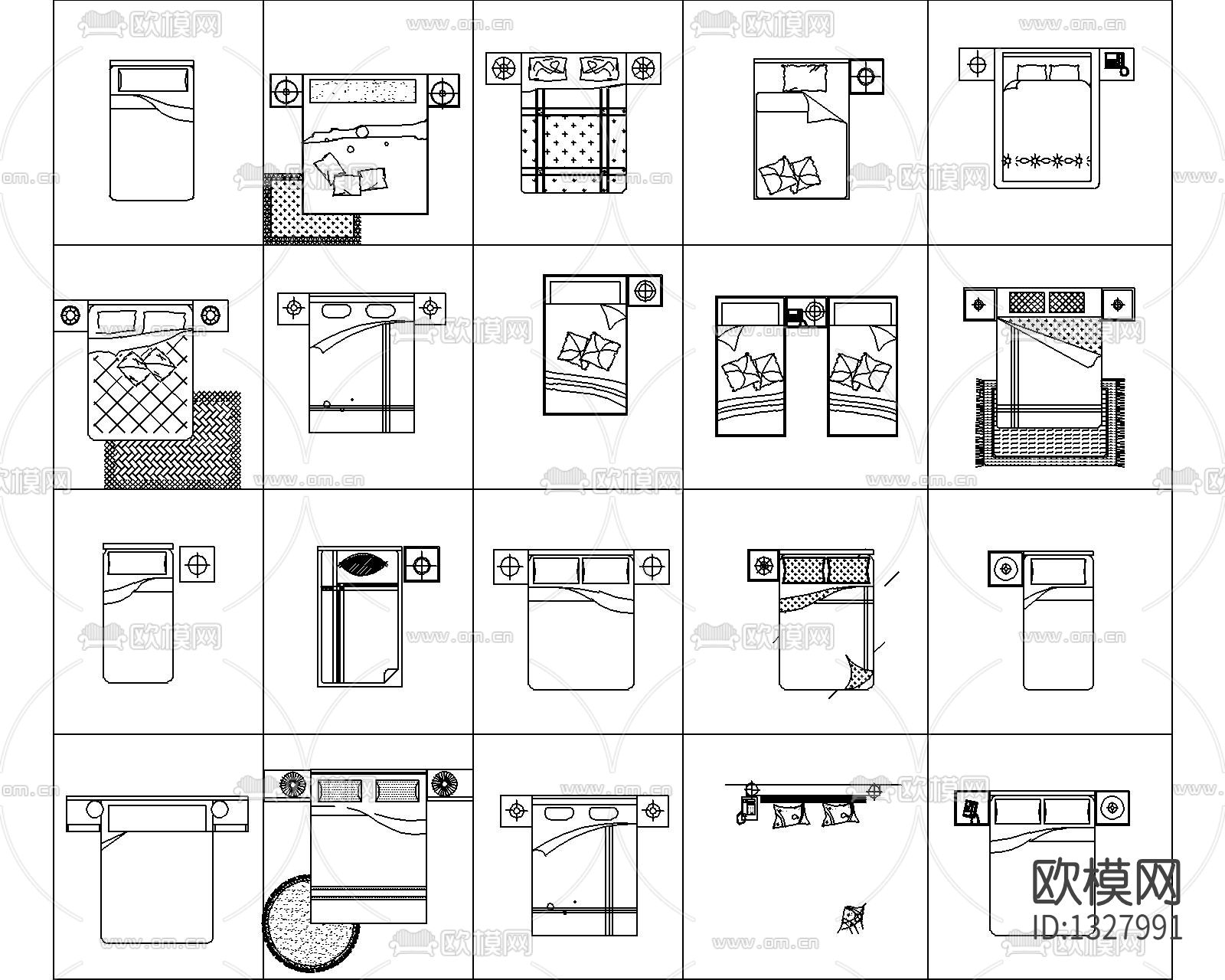 现代床具cad图库下载（渲染图4）