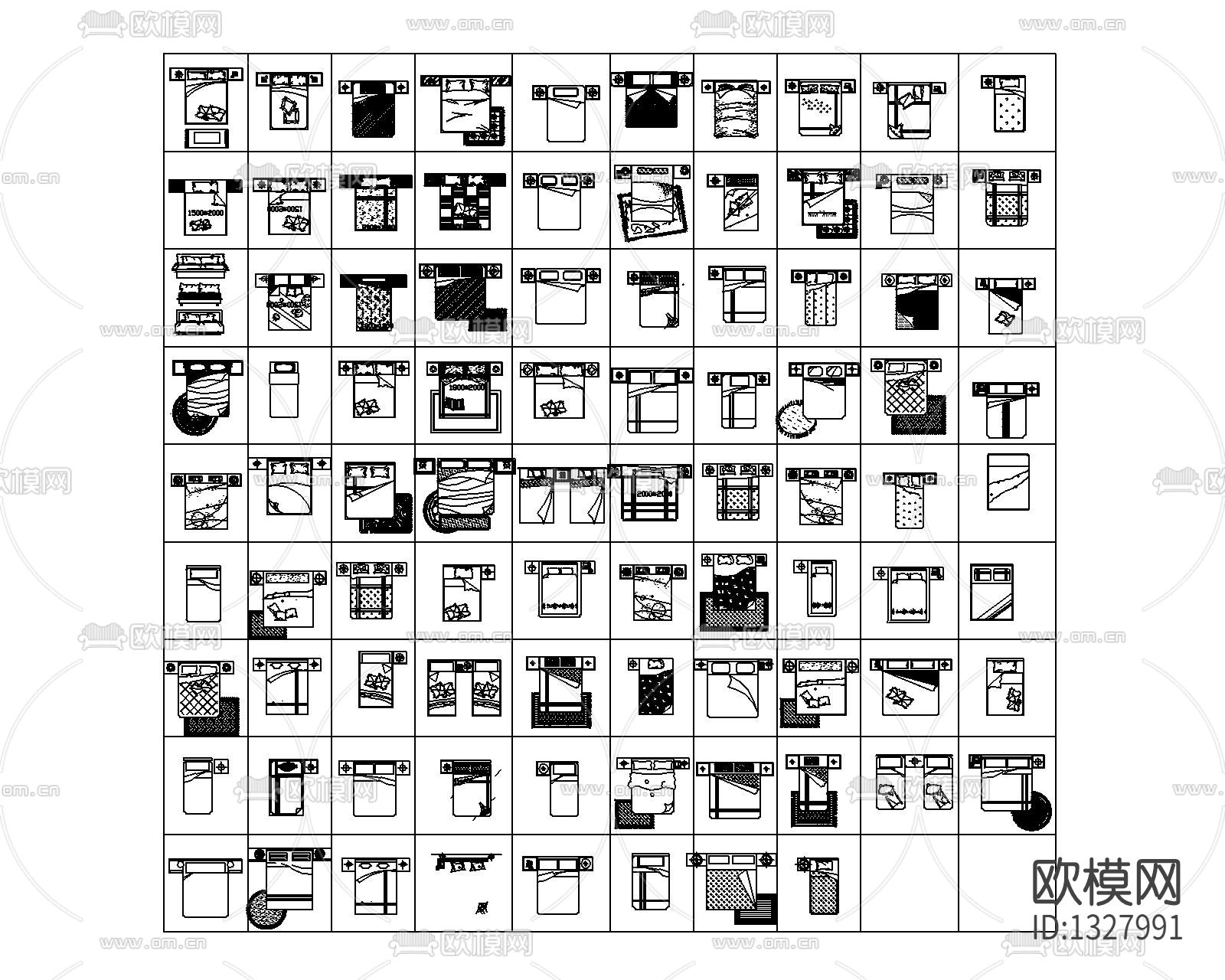 现代床具cad图库下载（渲染图1）