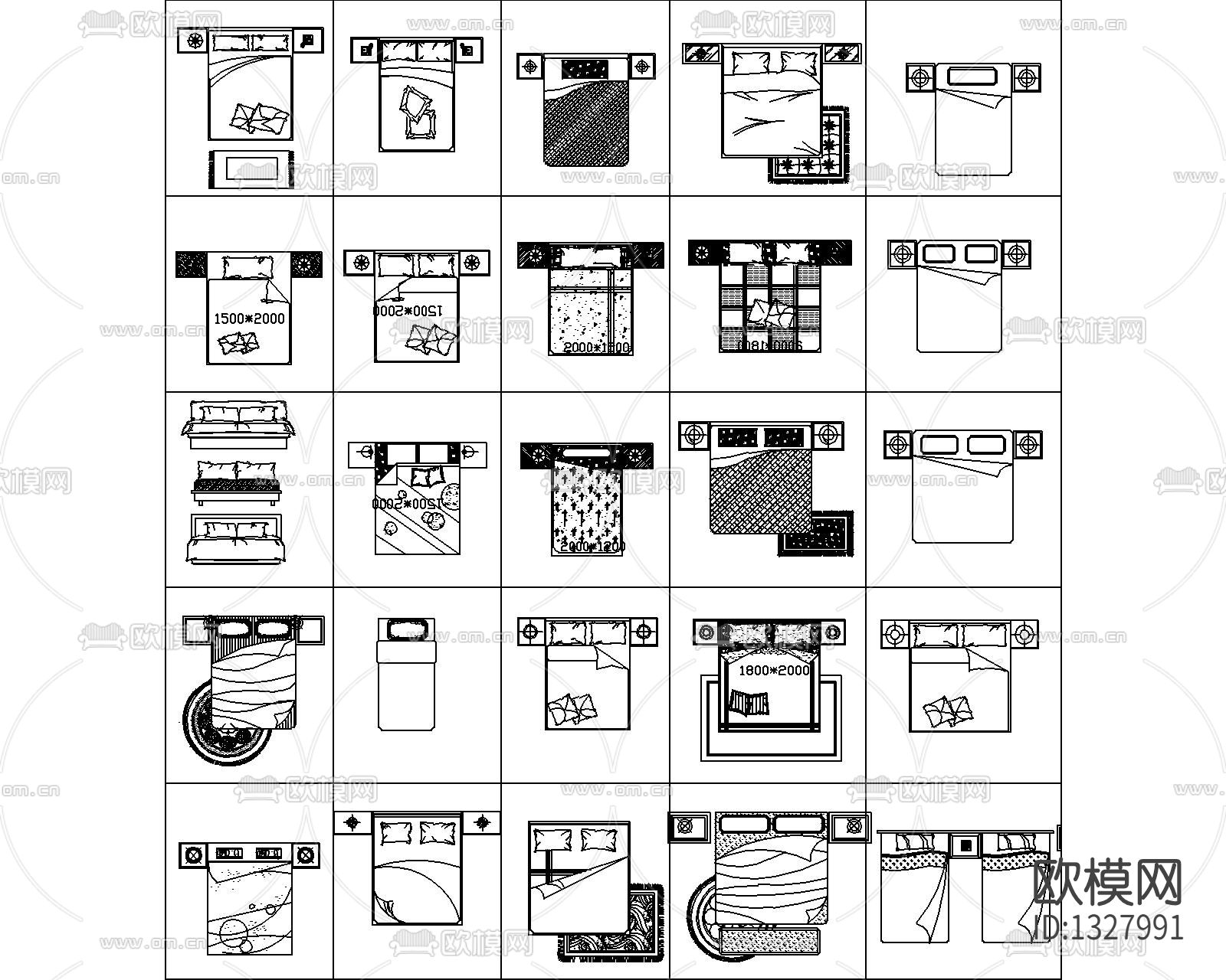 现代床具cad图库下载（渲染图3）